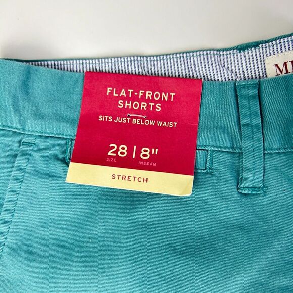 NWT Merona Turquoise Cotton Blend Stretch Flat Front Casual Chino Shorts Size 28 - Picture 4 of 11
